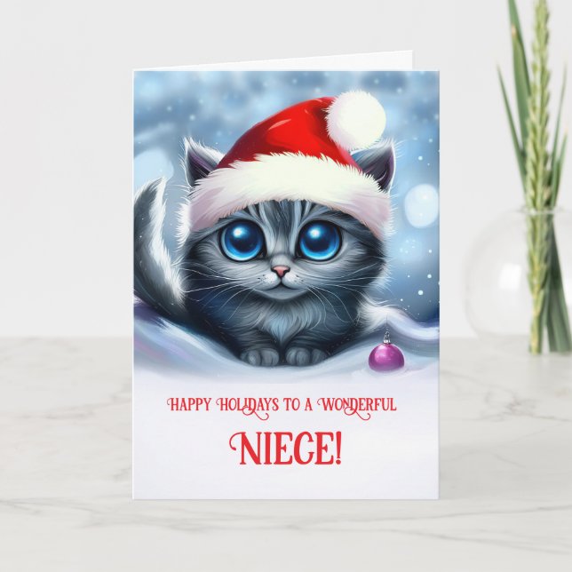 Niece Happy Holidays Niedlich Kitten Weihnachten Karte (Vorderseite)