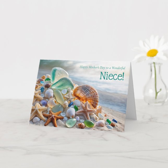 Niece Happy Mothers Day with Seashells  Karte (Kleine Pflanze)