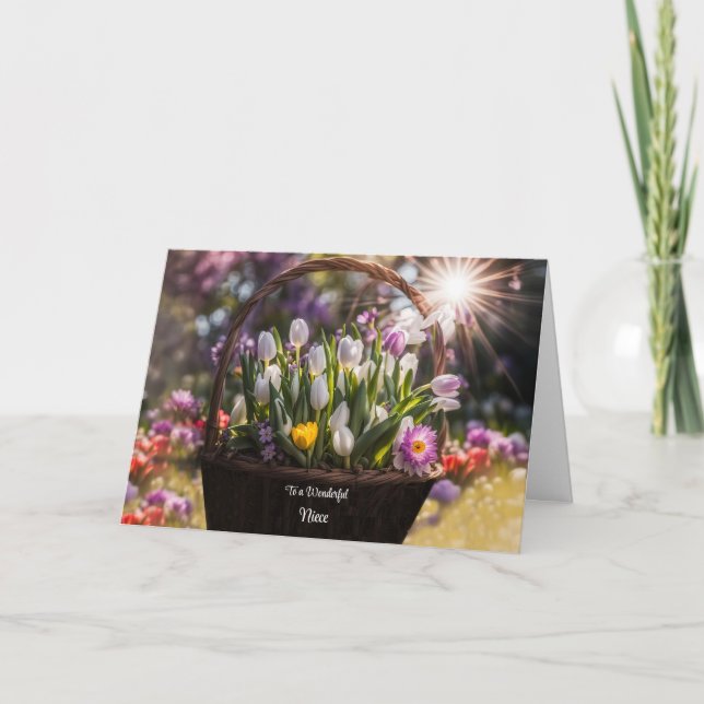 Niece Happy Mütter Day Basket Frühlingsblumen Karte (Vorderseite)