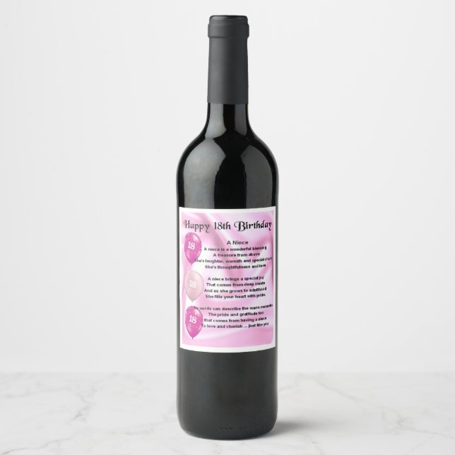 Niece Poem Wine Bottle Étiquette 18e anniversaire (Devant)