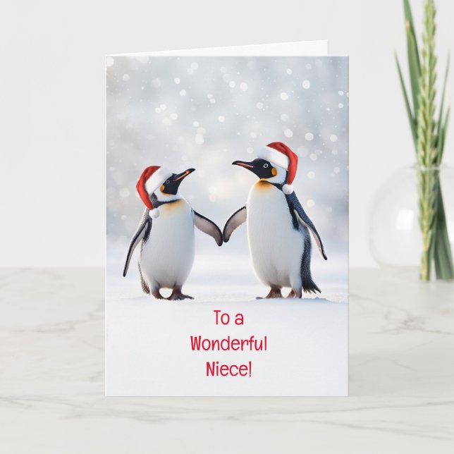 Niece Xmas Happy Holidays Cute Zwei Pinguine Schne Karte (Vorderseite)