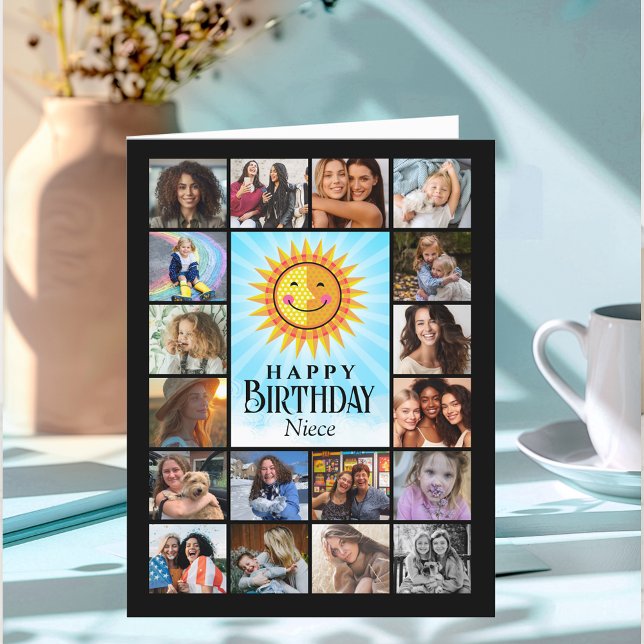 Niece Yellow Blue Foto Collage Dankeskarte (Von Creator hochgeladen)