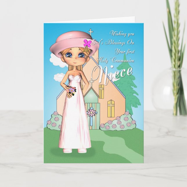 Niece zuerst heilige Kommunion kleine Mädchen und  Karte (Vorderseite)