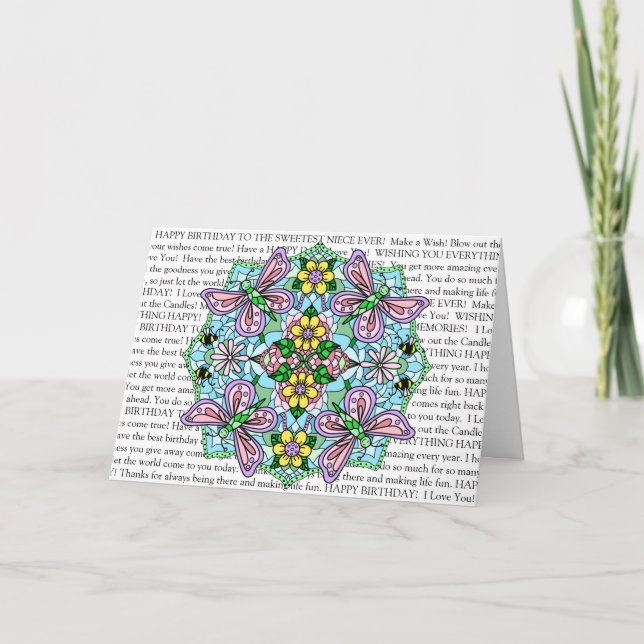 Niece's Birthday, Butterfly Mandala Coloring Page  Karte (Vorderseite)