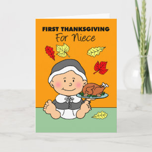 Nieces erster Erntedank Niedliche kleine Pilgrim Karte