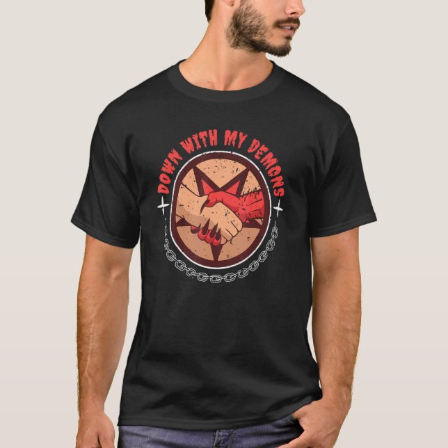 Nieder mit meinem Dämon Handshake ästhetischen Hum T-Shirt (Vorderseite)