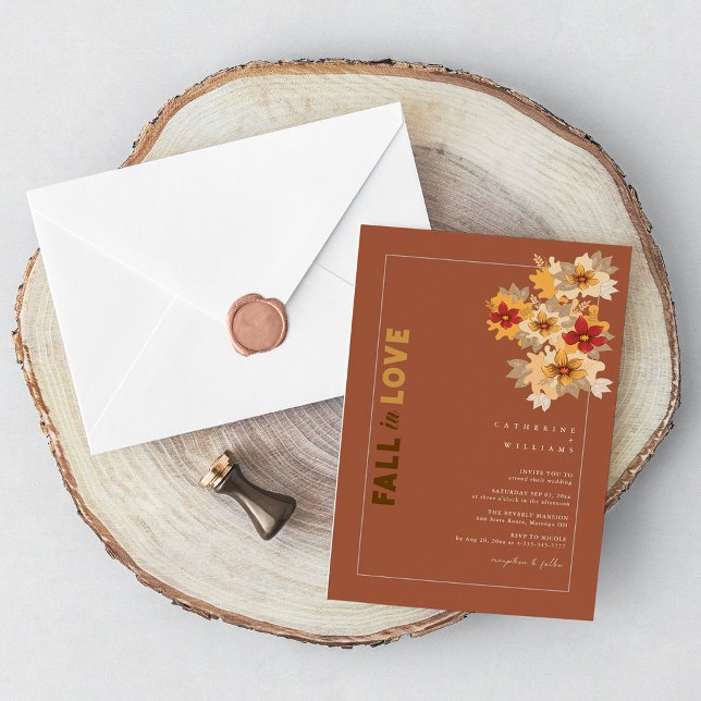 Niedergang der Liebe Rustikale Herbstblütenhochzei Einladung (Fall in Love Rustic Autumn Floral Wedding Invitation)
