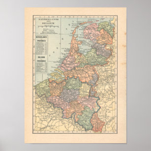 Niederlande Belgien Vintag 1923 Karte drucken Poster