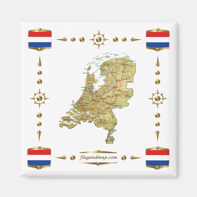Niederlande Karte + Flags Magnet (Vorne)