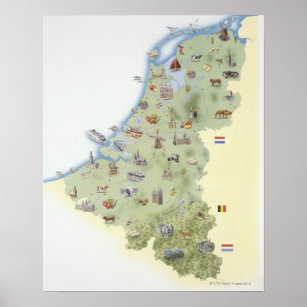 Niederlande, Karte mit Unterscheidungsmerkmalen Poster