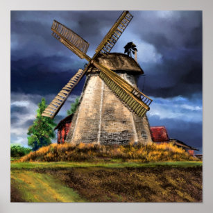 Niederlande Landscape Windmill Poster Painting