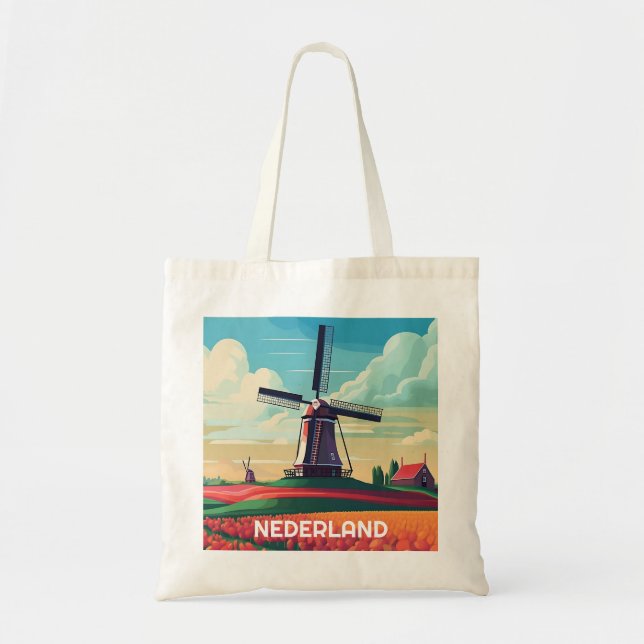 Niederlande Lanscape Tulip Windmill Niederländisch Tragetasche (Vorne)