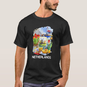 Niederlande Niederländische Symbole Kanäle Tulpen T-Shirt