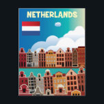 Niederlande Reiseplakat Postkarte<br><div class="desc">Dieses Kunstwerk zeichnet sich durch ein Reiseplakatdesign der Niederlande aus.</div>