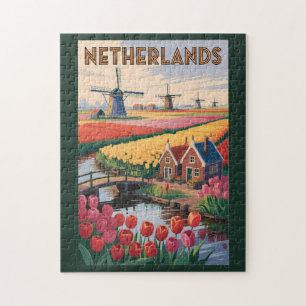 Niederlande Tulpen Illustration Reise Kunst Vintag