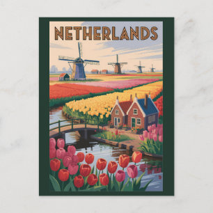 Niederlande Tulpen Illustration Reise Kunst Vintag Postkarte