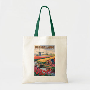 Niederlande Tulpen Illustration Reise Kunst Vintag Tragetasche