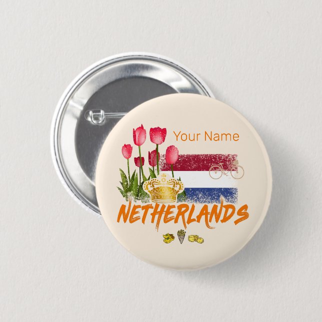 Niederlande Vintag Holland Flag und Niederländisch Button (Vorne & Hinten)