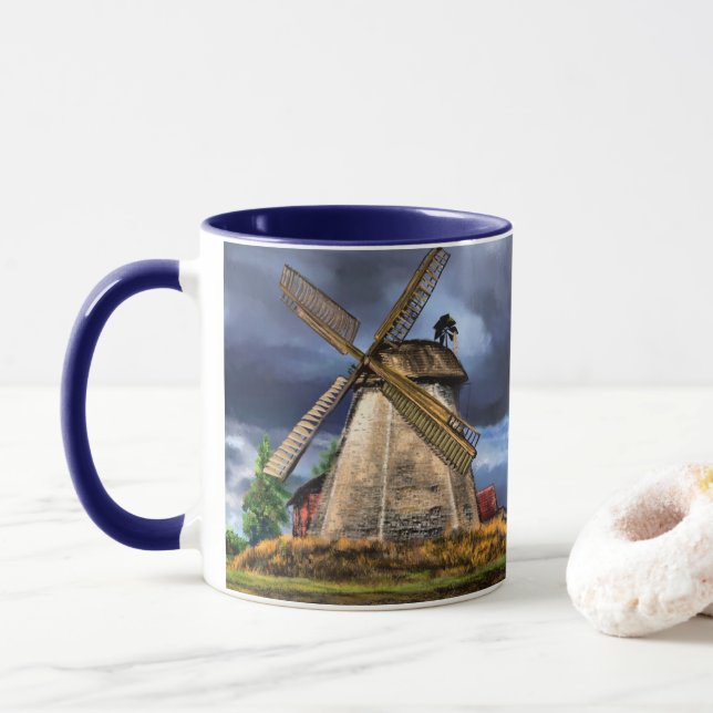 Niederlande Windmill Landscape Tasse (Mit Donut)
