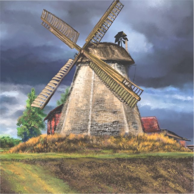 Niederlande Windmühle Landschaft Zeichnend Aufkleb Aufkleber (Vorderseite)