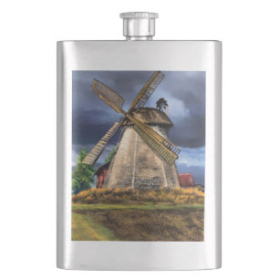 Niederlande Windmühle Landschaft Zeichnend Flasche Flachmann