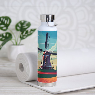 Niederlande Windmühle Tulpenfeld Reise Geschenk Trinkflasche