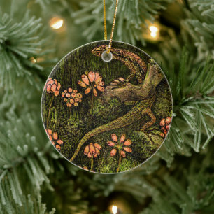 Niederländisch Art Nouveau Lizard und Wildblumen Keramik Ornament