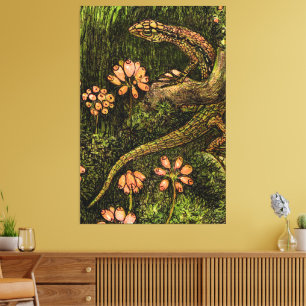 Niederländisch Art Nouveau Lizard und Wildblumen Leinwanddruck