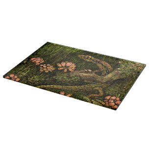 Niederländisch Art Nouveau Lizard und Wildblumen Schneidebrett