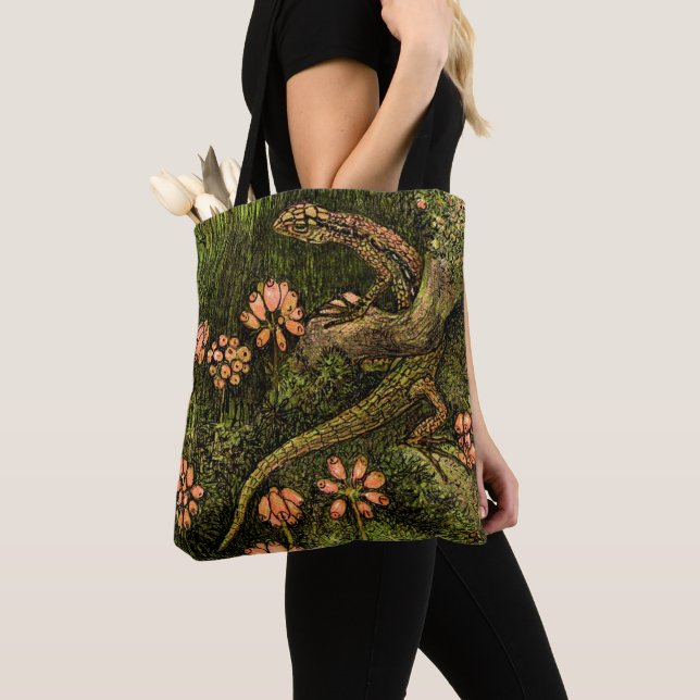 Niederländisch Art Nouveau Lizard und Wildblumen Tasche (Von Nahem)
