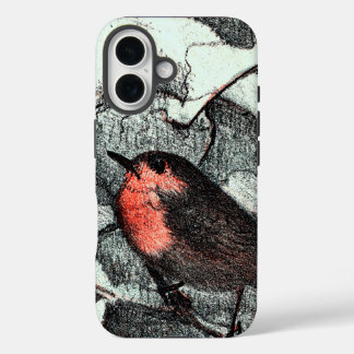 Niederländisch Art Nouveau Robin Bird im Winter iPhone 16 Hülle