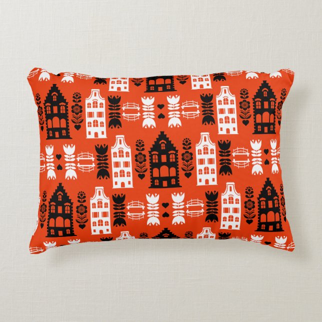 Niederländisch Folk Art Print Dekokissen (Vorderseite)