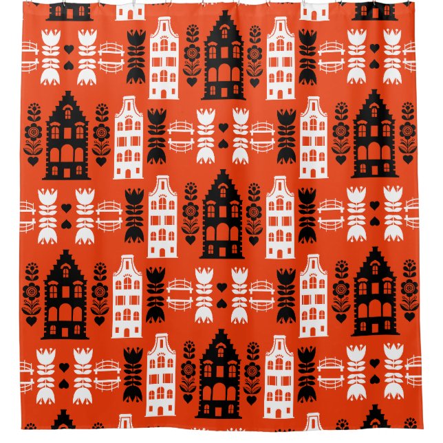 Niederländisch Folk Art Print Duschvorhang (Vorderseite)