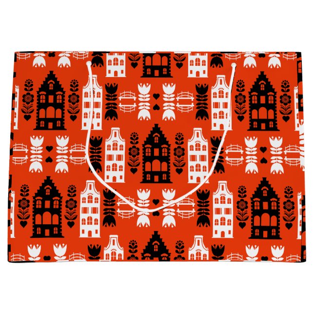 Niederländisch Folk Art Print Große Geschenktüte (Vorderseite)