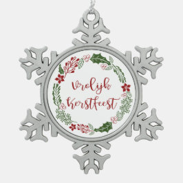 Niederländisch Frohe Weihnachtsfeier, Vrolijk Kers Schneeflocken Zinn-Ornament