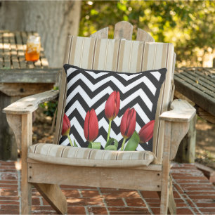 Niederländisch Red Tulips Modern Schwarz-weißes Zi Kissen