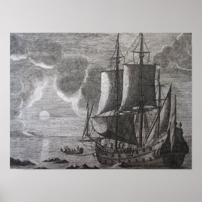 Niederländisch V.O.C. Schiff auf See bei Sunrise P Poster (Vorne)