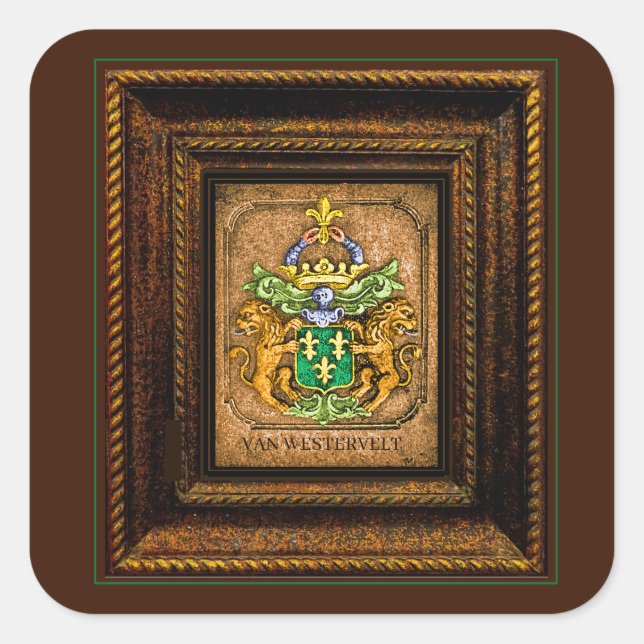 Niederländisch van Westervelt Familienwappen gerah Quadratischer Aufkleber (Vorderseite)