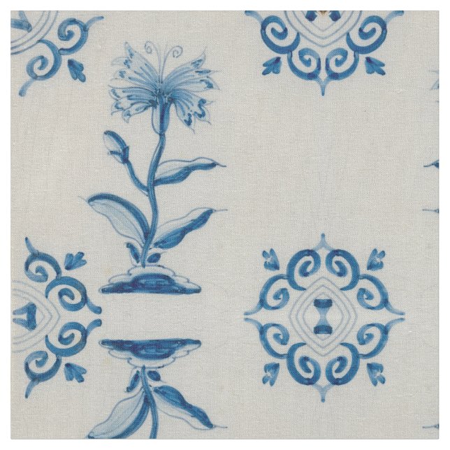 Niederländische blaue Blumen-Fliese Stoff (Nahaufnahme)