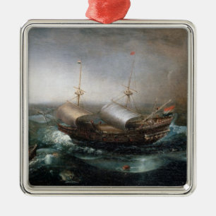 Niederländische Handelsschiffe und ein Smalschip Ornament Aus Metall