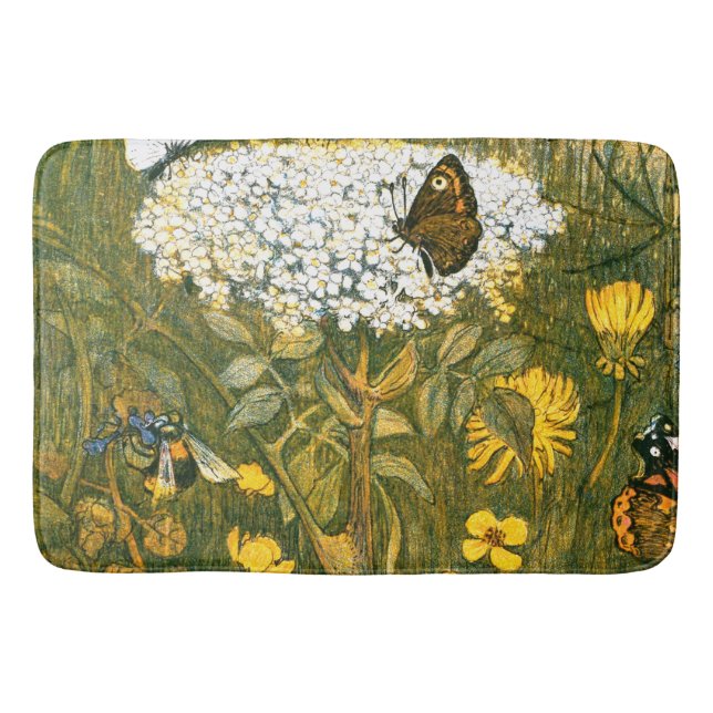 Niederländische Jugendstil-Wildblumen, Schmetterli Badematte (Vorderseite)