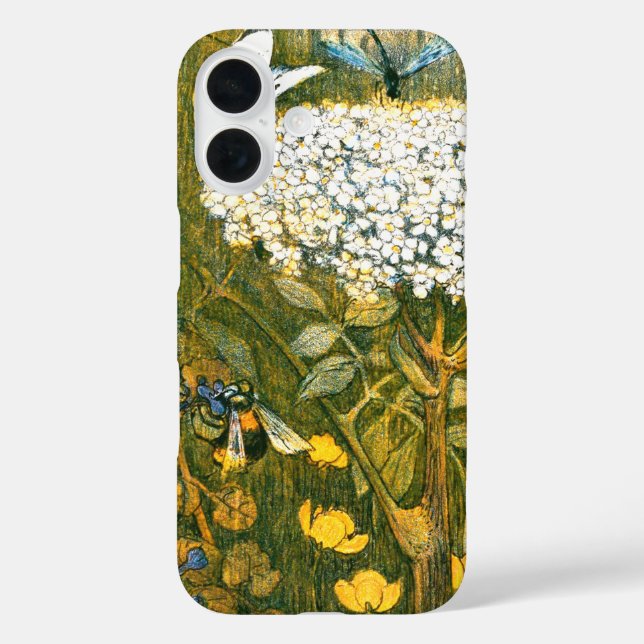 Niederländische Jugendstil-Wildblumen, Schmetterli iPhone 16 Hülle (Rückseite)
