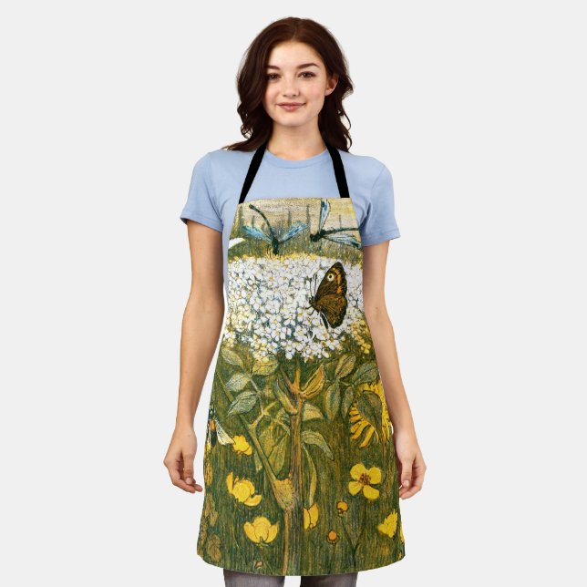 Niederländische Jugendstil-Wildblumen, Schmetterli Schürze (Getragen)