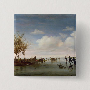 Niederländische Landschaft mit Skatern Button