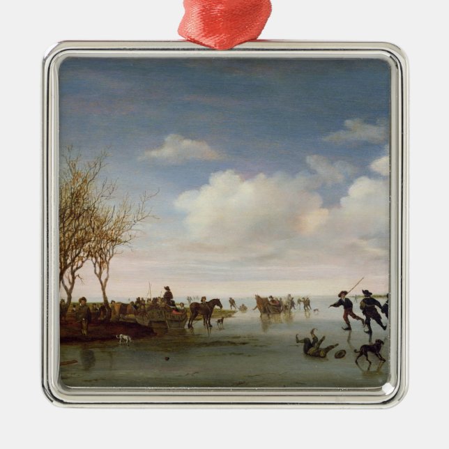 Niederländische Landschaft mit Skatern Silbernes Ornament (Vorne)