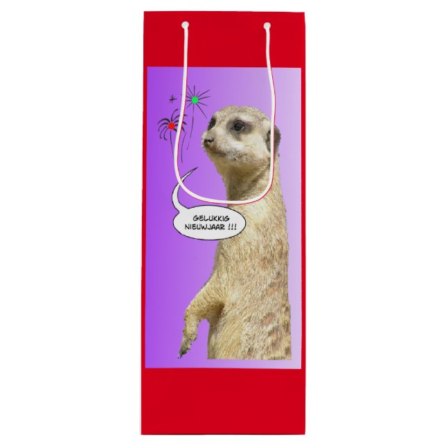 Niederländische Meerkat RED Wag Geschenktüte Für Weinflaschen (Vorderseite)