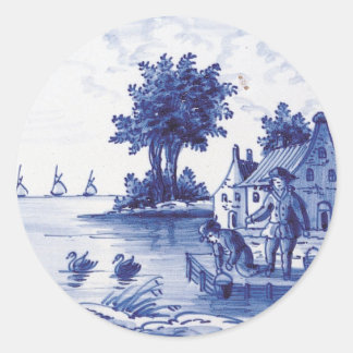 Niederländische traditionelle blaue Fliese Runder Aufkleber
