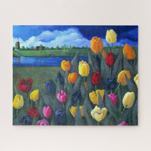 Niederländische Tulpenmalerei und Windmühle, Niede