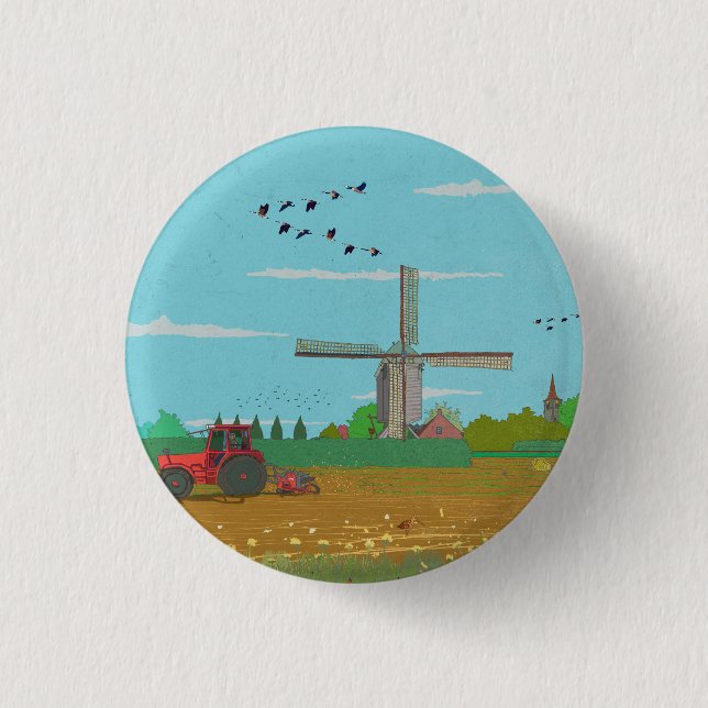 Niederländische Windmühle Landschaft Niederlande Button (Vorderseite)