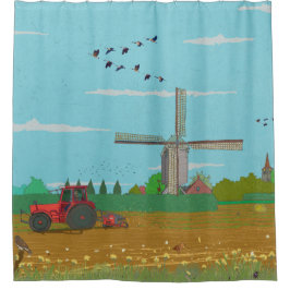 Niederländische Windmühle Landschaft Niederlande Duschvorhang